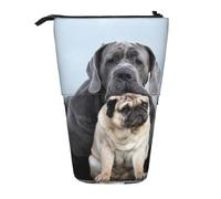 YXDVPALNE Concepts d'amitié Entre Chiens Cane Corso et Carlin,Trousse à Crayons télescopique, Porte-Crayons avec Pochette à Crayons zippée