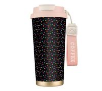 YXDVPALNE Confettis et étoiles,Tasse à café isotherme en acier inoxydable 316 avec cordon, 500 ml, idéale pour les voyages en voiture