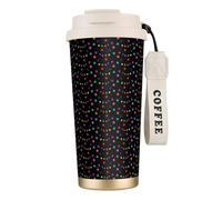 YXDVPALNE Confettis et étoiles,Tasse à café isotherme en acier inoxydable 316 avec cordon, 500 ml, idéale pour les voyages en voiture