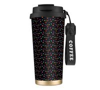 YXDVPALNE Confettis et étoiles,Tasse à café isotherme en acier inoxydable 316 avec cordon, 500 ml, idéale pour les voyages en voiture