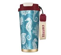 YXDVPALNE Coquillages Hippocampe Corail,Tasse à café isotherme en acier inoxydable 316 avec cordon, 500 ml, idéale pour les voyages en voiture