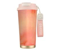 YXDVPALNE Corail Aquarelle Nuances Rose Orange,Tasse à café isotherme en acier inoxydable 316 avec cordon, 500 ml, idéale pour les voyages en voiture