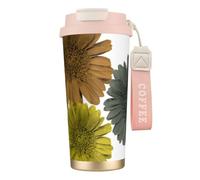YXDVPALNE Couleurs modernes d'automne Gerberas Marguerites Floral,Tasse à café isotherme en acier inoxydable 316 avec cordon, 500 ml, idéale pour les voyages en voiture