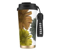 YXDVPALNE Couleurs modernes d'automne Gerberas Marguerites Floral,Tasse à café isotherme en acier inoxydable 316 avec cordon, 500 ml, idéale pour les voyages en voiture