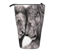 YXDVPALNE Couples de Lions Noirs et Blancs,Trousse à Crayons télescopique, Porte-Crayons avec Pochette à Crayons zippée