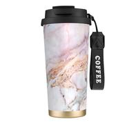 YXDVPALNE Coussin en marbre or blanc et marbre rose,Tasse à café isotherme en acier inoxydable 316 avec cordon, 500 ml, idéale pour les voyages en voiture