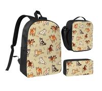 YXDVPALNE Crème Shiba Inu,Ensemble de 3 sacs à dos, sac à lunch et trousse pour étudiant