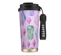 YXDVPALNE Cristaux et pierres précieuses brillants,Tasse à café isotherme en acier inoxydable 316 avec cordon, 500 ml, idéale pour les voyages en voiture