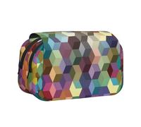 YXDVPALNE Cubes de Couleurs Abstraits imprimés Violets Trousse à Crayons Portable à Double Coque avec Fermeture éclair