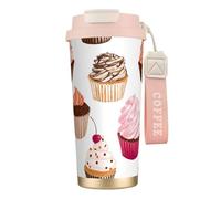 YXDVPALNE Cupcakes mignons,Tasse à café isotherme en acier inoxydable 316 avec cordon, 500 ml, idéale pour les voyages en voiture