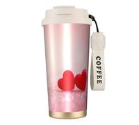 YXDVPALNE Cœur rouge imprimé à paillettes roses,Tasse à café isotherme en acier inoxydable 316 avec cordon, 500 ml, idéale pour les voyages en voiture