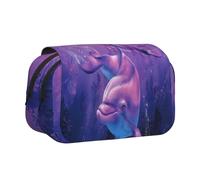 YXDVPALNE Dauphins Animal Trousse à Crayons Portable à Double Coque avec Fermeture éclair