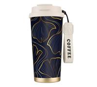 YXDVPALNE Dégradé doré linéaire avec feuilles de ginkgo biloba,Tasse à café isotherme en acier inoxydable 316 avec cordon, 500 ml, idéale pour les voyages en voiture
