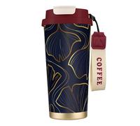 YXDVPALNE Dégradé doré linéaire avec feuilles de ginkgo biloba,Tasse à café isotherme en acier inoxydable 316 avec cordon, 500 ml, idéale pour les voyages en voiture