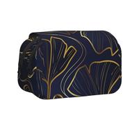 YXDVPALNE Dégradé doré linéaire avec Feuilles de Ginkgo biloba Trousse à Crayons Portable à Double Coque avec Fermeture éclair