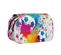 YXDVPALNE des éclaboussures colorées Partout sur Le Ballon de Football Trousse à Crayons Portable à Double Coque avec Fermeture éclair