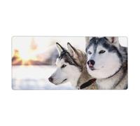 YXDVPALNE Deux Chiens Huskies de Sibérie,Tapis de Souris Grand Format pour Ordinateur, avec Base antidérapante en Caoutchouc, 40 x 90 cm