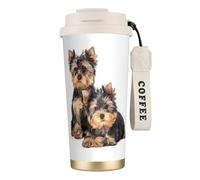 YXDVPALNE Deux chiots Yorkshire Terrier,Tasse à café isotherme en acier inoxydable 316 avec cordon, 500 ml, idéale pour les voyages en voiture