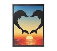 YXDVPALNE Deux dauphins sautant en forme de cœur,Impressions d'art mural, cadre noir, peinture décorative à suspendre pour la maison, 30 x 40 cm