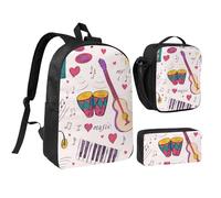 YXDVPALNE Disques de musique Blues Music Is My Life Theme,Ensemble de 3 sacs à dos, sac à lunch et trousse pour étudiant