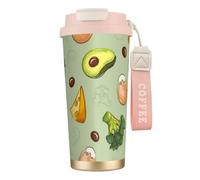 YXDVPALNE Doodle Brocoli Fromage Avocat,Tasse à café isotherme en acier inoxydable 316 avec cordon, 500 ml, idéale pour les voyages en voiture