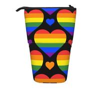 YXDVPALNE Drapeau de la fierté gaie avec des cœurs Arc-en-Ciel,Trousse à Crayons télescopique, Porte-Crayons avec Pochette à Crayons zippée