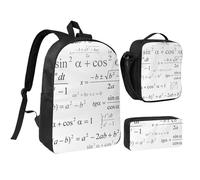 YXDVPALNE École de mathématiques et de géométrie avec formules scientifiques, style tableau noir,Ensemble de 3 sacs à dos, sac à lunch et trousse pour étudiant