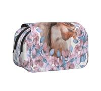 YXDVPALNE Écureuil de Dessin animé avec des Fleurs Trousse à Crayons Portable à Double Coque avec Fermeture éclair