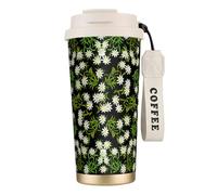 YXDVPALNE Edelweiss des Alpes suisses floral,Tasse à café isotherme en acier inoxydable 316 avec cordon, 500 ml, idéale pour les voyages en voiture