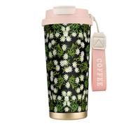 YXDVPALNE Edelweiss des Alpes suisses floral,Tasse à café isotherme en acier inoxydable 316 avec cordon, 500 ml, idéale pour les voyages en voiture