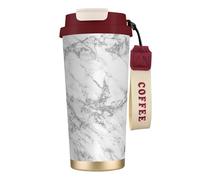 YXDVPALNE Élégant Chic Blanc Gris Argent Paillettes Marbre,Tasse à café isotherme en acier inoxydable 316 avec cordon, 500 ml, idéale pour les voyages en voiture