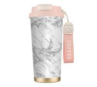 YXDVPALNE Élégant Chic Blanc Gris Argent Paillettes Marbre,Tasse à café isotherme en acier inoxydable 316 avec cordon, 500 ml, idéale pour les voyages en voiture