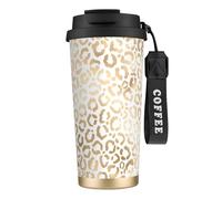 YXDVPALNE Élégant guépard léopard blanc doré,Tasse à café isotherme en acier inoxydable 316 avec cordon, 500 ml, idéale pour les voyages en voiture