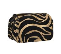 YXDVPALNE Élégant imprimé Animal Noir zèbre métallisé doré Trousse à Crayons Portable à Double Coque avec Fermeture éclair