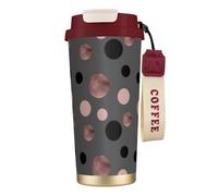 YXDVPALNE Élégants faux cercles roses et noirs,Tasse à café isotherme en acier inoxydable 316 avec cordon, 500 ml, idéale pour les voyages en voiture