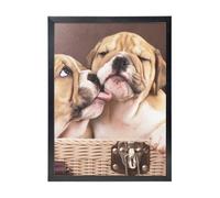 YXDVPALNE Embrasser des chiots bouledogues anglais,Impressions d'art mural, cadre noir, peinture décorative à suspendre pour la maison, 30 x 40 cm