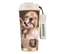 YXDVPALNE Embrasser des chiots bouledogues anglais,Tasse à café isotherme en acier inoxydable 316 avec cordon, 500 ml, idéale pour les voyages en voiture