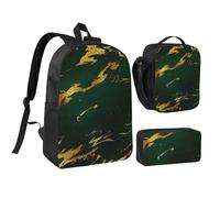YXDVPALNE Émeraude Vert foncé Tons de terre Marbre doré,Ensemble de 3 sacs à dos, sac à lunch et trousse pour étudiant