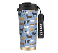 YXDVPALNE Ensemble de taureaux et de vaches, animaux de ferme, bovins, mammifères,Tasse à café isotherme en acier inoxydable 316 avec cordon, 500 ml, idéale pour les voyages en voiture