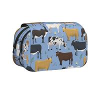 YXDVPALNE Ensemble de taureaux et de Vaches, Animaux de Ferme, bovins, mammifères Trousse à Crayons Portable à Double Coque avec Fermeture éclair