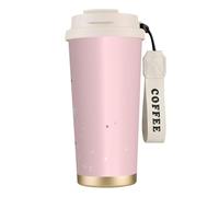 YXDVPALNE Étoiles roses et blanches imprimées,Tasse à café isotherme en acier inoxydable 316 avec cordon, 500 ml, idéale pour les voyages en voiture