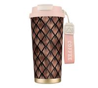 YXDVPALNE Éventails Art Déco en or rose sur fond noir,Tasse à café isotherme en acier inoxydable 316 avec cordon, 500 ml, idéale pour les voyages en voiture