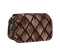 YXDVPALNE Éventails Art Déco en Or Rose sur Fond Noir Trousse à Crayons Portable à Double Coque avec Fermeture éclair