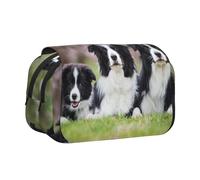 YXDVPALNE Famille Border Collie Trousse à Crayons Portable à Double Coque avec Fermeture éclair