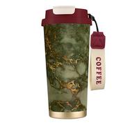 YXDVPALNE Fêtes de luxe en marbre vert et or,Tasse à café isotherme en acier inoxydable 316 avec cordon, 500 ml, idéale pour les voyages en voiture