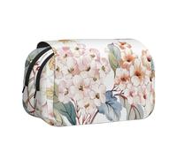 YXDVPALNE Fleur Aquarelle Pastel Botanique Rose Trousse à Crayons Portable à Double Coque avec Fermeture éclair