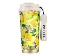 YXDVPALNE Fleur de citron,Tasse à café isotherme en acier inoxydable 316 avec cordon, 500 ml, idéale pour les voyages en voiture