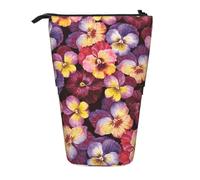 YXDVPALNE Fleurs de pensées à l'aquarelle,Trousse à Crayons télescopique, Porte-Crayons avec Pochette à Crayons zippée