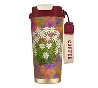 YXDVPALNE Fleurs d'Edelweiss suisses,Tasse à café isotherme en acier inoxydable 316 avec cordon, 500 ml, idéale pour les voyages en voiture