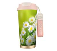 YXDVPALNE Fleurs florales Marguerites,Tasse à café isotherme en acier inoxydable 316 avec cordon, 500 ml, idéale pour les voyages en voiture